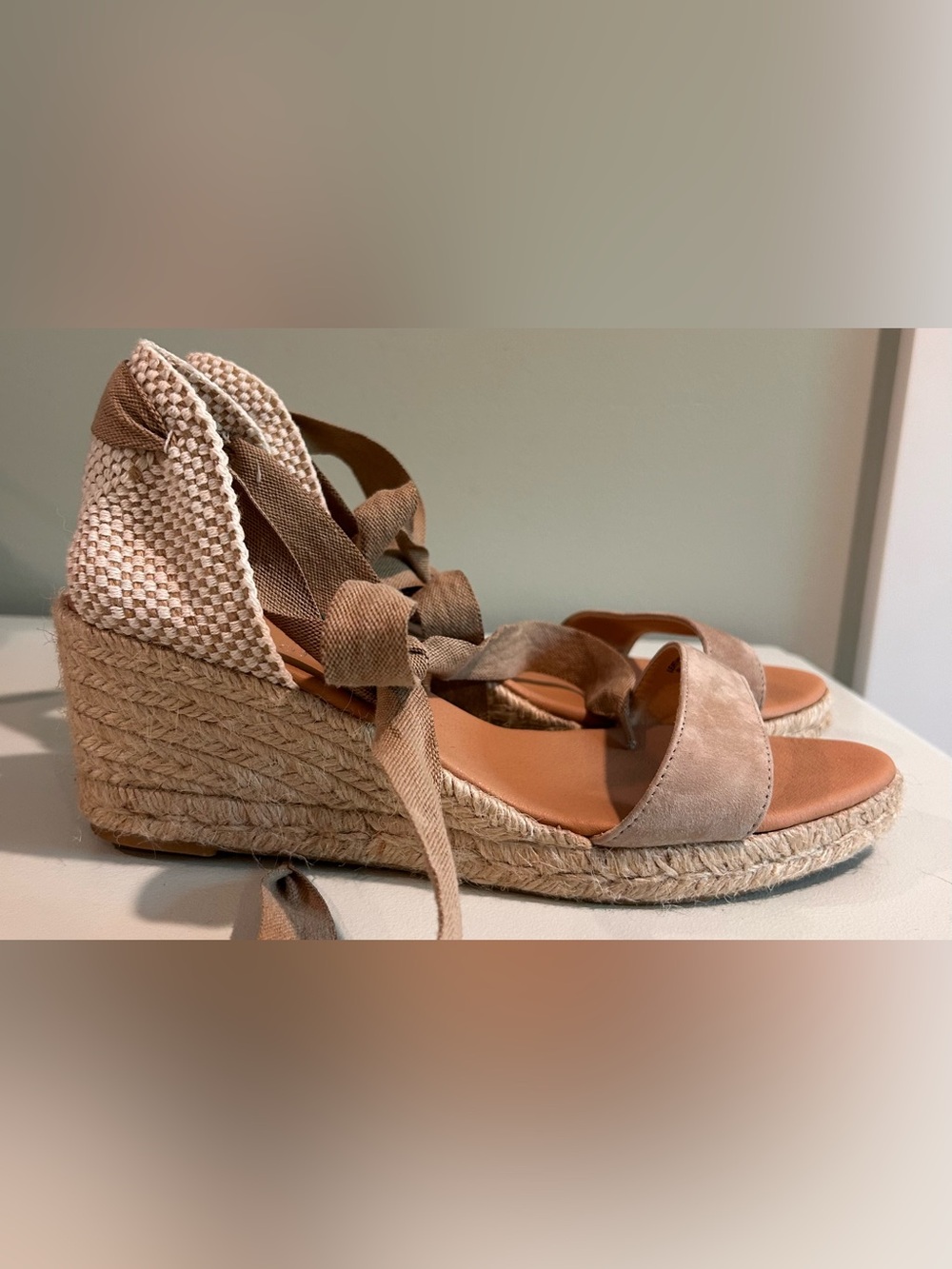 Maypol Women's Lace-Up Espadrille Wedge Sandals — Tan - Picture 5 of 9